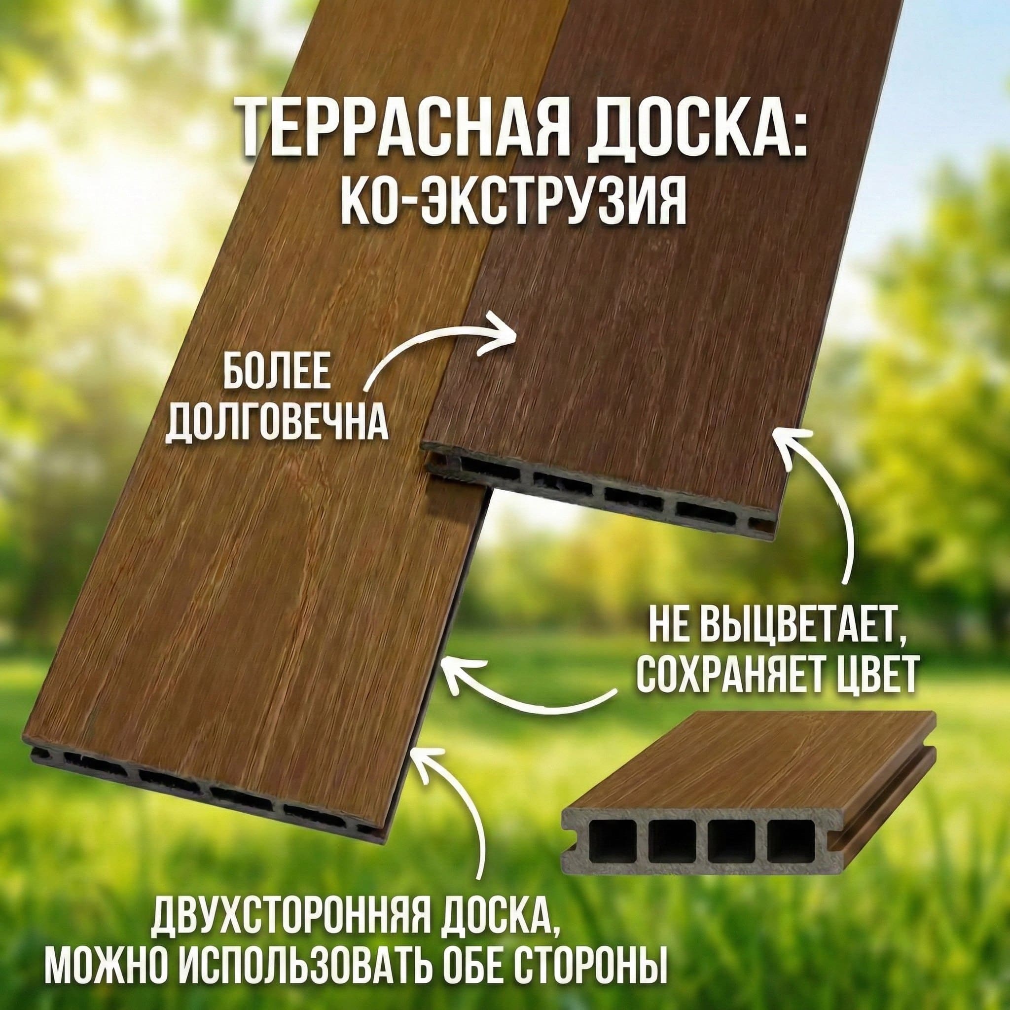 Террасная доска ХДек 140*24мм,цвет коричневый,ко-экструзия