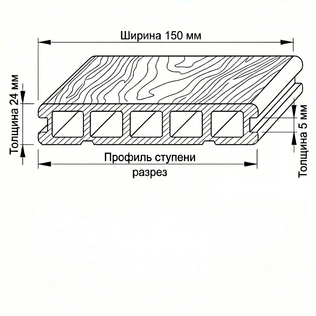 Террасная доска Патио 150×24 мм, цвет серый
